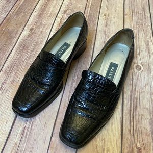 Preowned BALLY Alligator Black Loafer Shoes Size 6 1/2